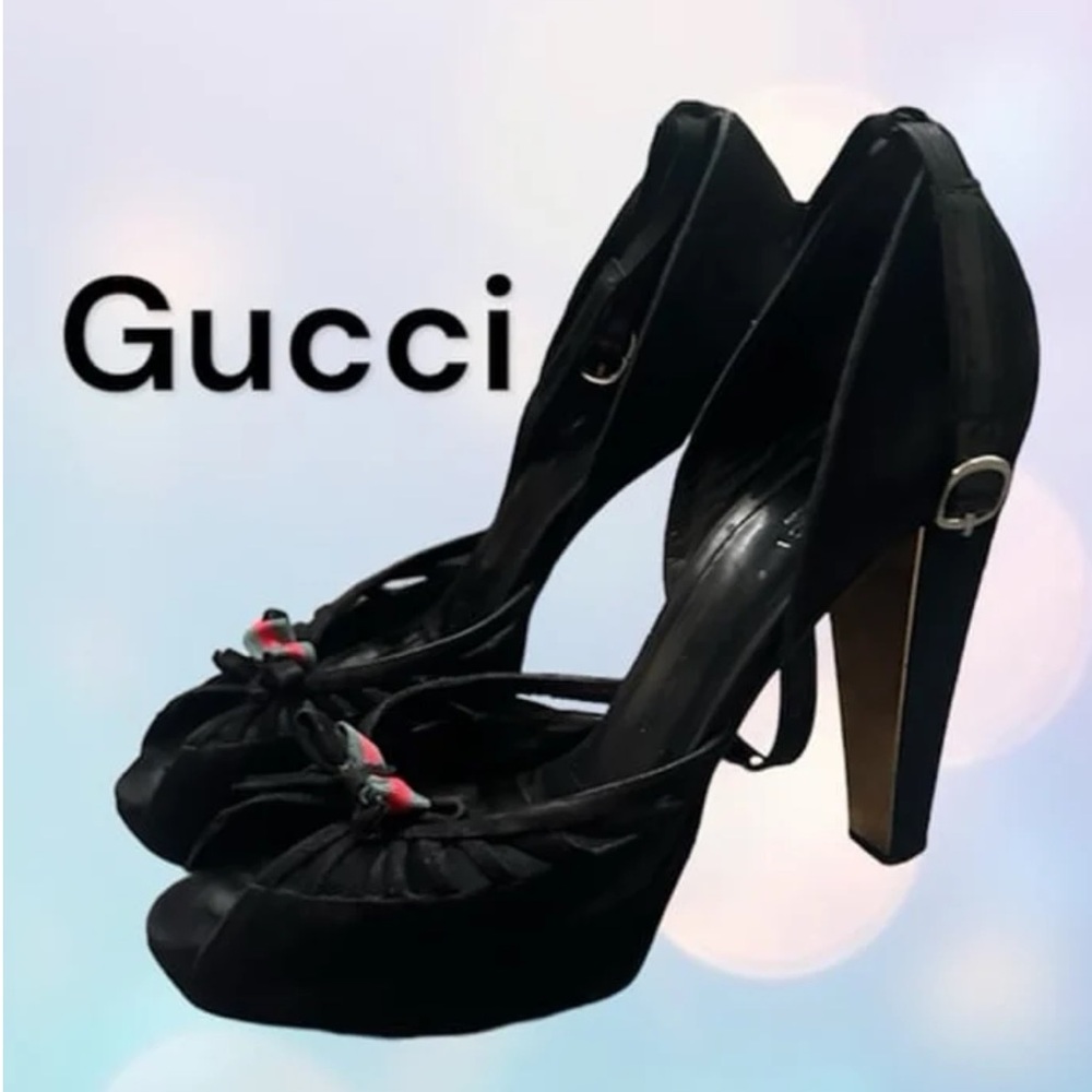 Gucci heels sandals pumps straps sandals chunky peep Black Women's Heels